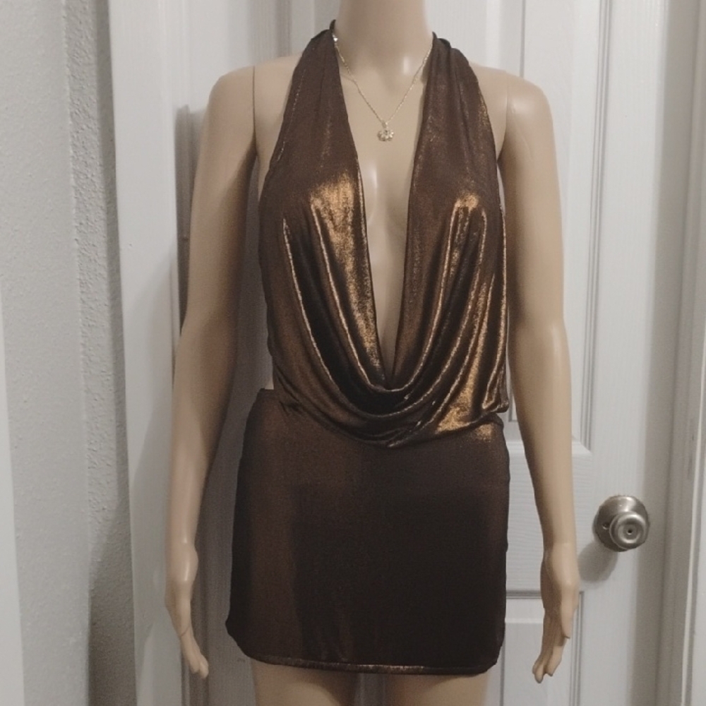 Elegant Brown Halter Dress - Picture 2 of 6